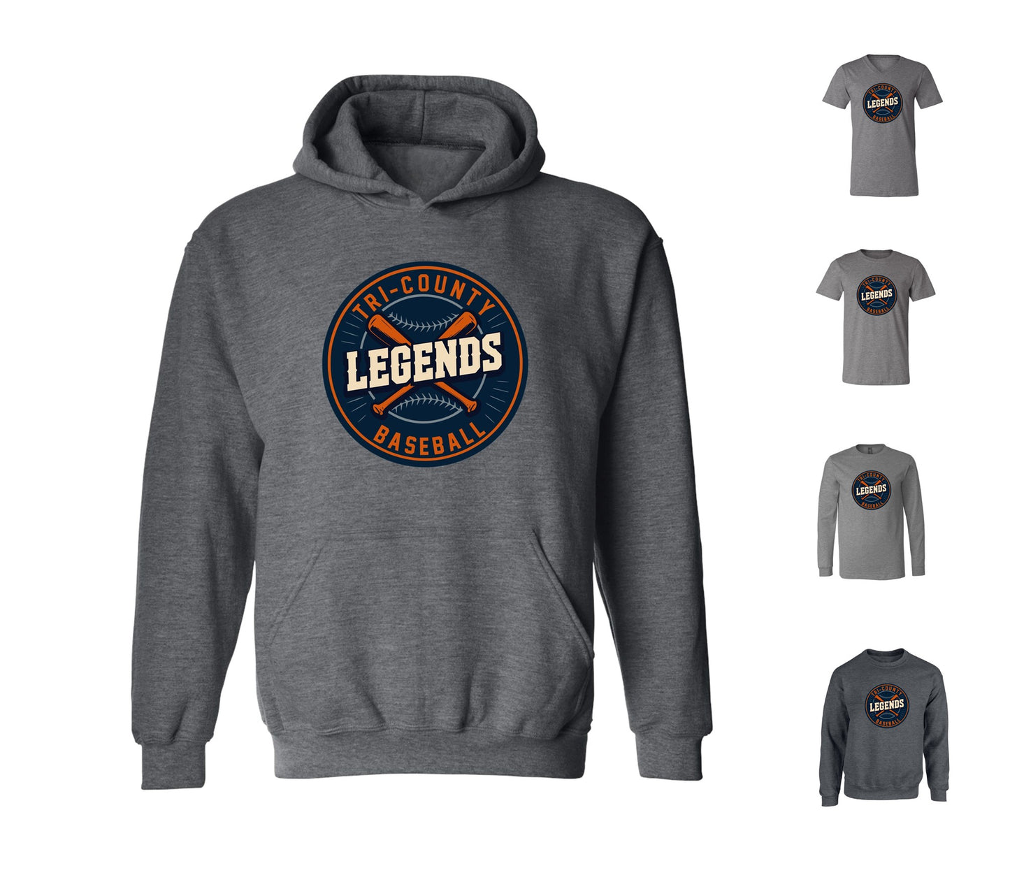 Tri-County Legends on Dark Heather Gray - Pick your shirt style