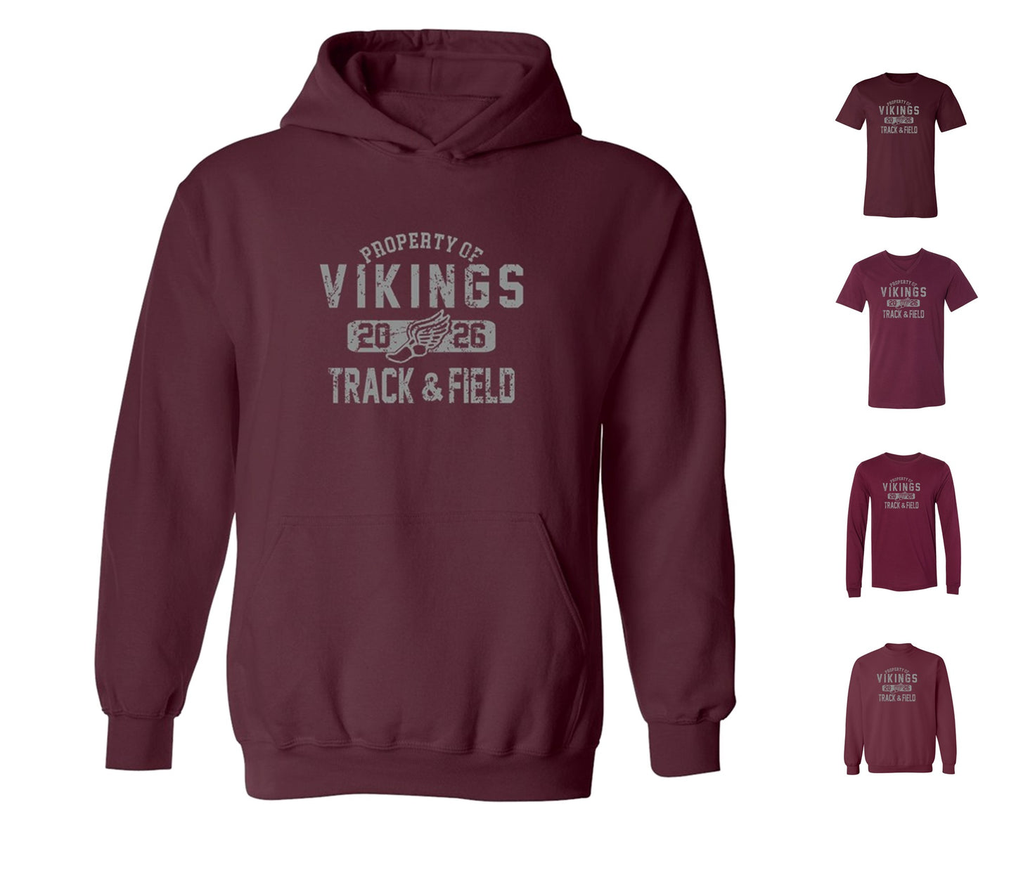 Cambridge Track and Field Distressed on Maroon - Pick Your Shirt Style