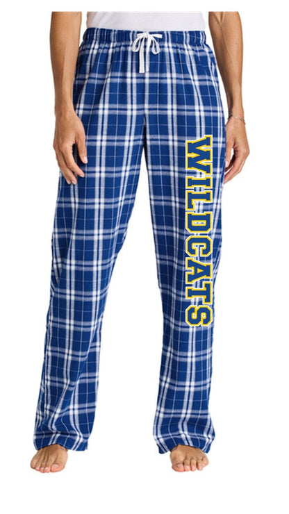 Women’s Flannel Plaid Pant - Deep Royal with Wildcats
