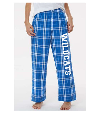 Youth Flannel Plaid Pant - Deep Royal with Wildcats in white